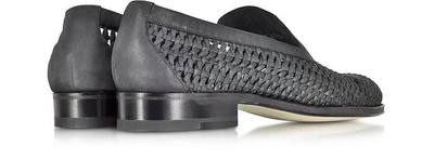 Shop A.testoni Shoes Black Woven Leather Slip-on Shoe