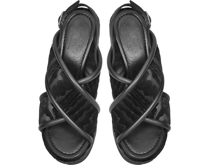 Robert Clergerie Emelinet Black Velvet Wedge Sandals | ModeSens