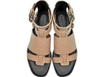 Shop Balmain Shoes Powder Pink Leather Clothilde Flat Sandals In Nude