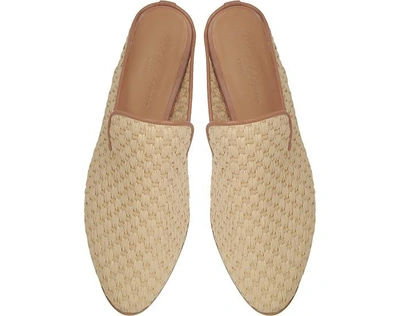 Shop Robert Clergerie Shoes Aliceop Natural Woven Raffia And Terracotta Brown Leather Flat Mules In Beige