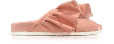 Shop Joshua Sanders Shoes Pink Satin Ruffle Slide Sandals