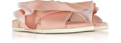 Shop Joshua Sanders Shoes Pink Satin Ruffle Slide Sandals