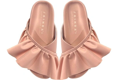 Shop Joshua Sanders Shoes Pink Satin Ruffle Slide Sandals