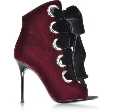 Shop Giuseppe Zanotti Shoes Jeannine Amaranto Red Velvet Open-toe Bootie In Burgundy