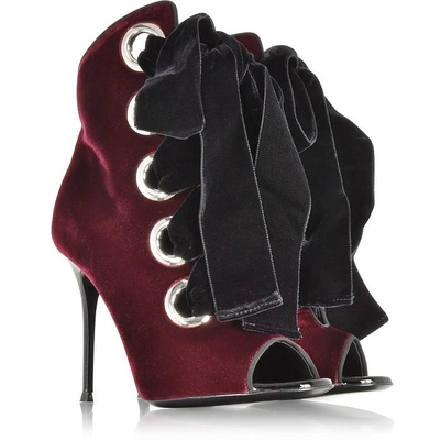 Shop Giuseppe Zanotti Shoes Jeannine Amaranto Red Velvet Open-toe Bootie In Burgundy