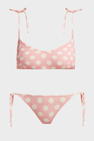 Shop Lisa Marie Fernandez Nicole Polka-dot Crepe Bikini In Pink And White