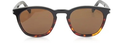 Shop Saint Laurent Designer Sunglasses Sl 28 Two-tone Acetate Frame Sunglasses In Noir/ Marron