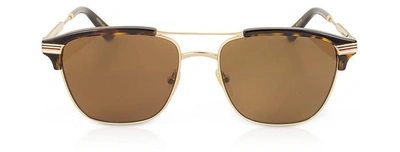 Shop Gucci Sunglasses Gg0241s 002  Square-frame Metal Sunglasses In Havana,brown