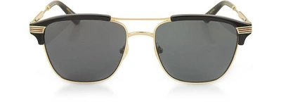 Shop Gucci Sunglasses Gg0241s 002  Square-frame Metal Sunglasses In Black,smoke