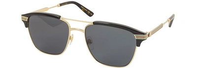 Shop Gucci Sunglasses Gg0241s 002  Square-frame Metal Sunglasses In Black,smoke