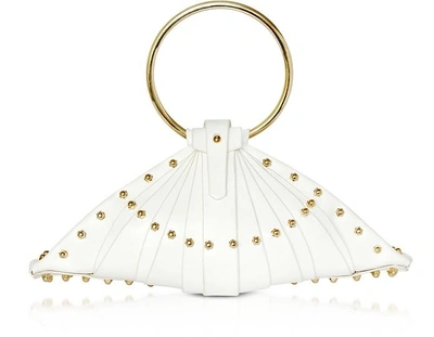 Shop Una Burke Designer Handbags White Leather Shell Bag W/studs In Blanc
