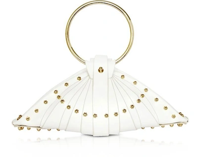 Shop Una Burke Designer Handbags White Leather Shell Bag W/studs In Blanc