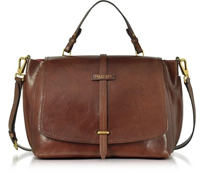 Shop The Bridge Designer Handbags Brown Leather Dual Function Oversized Satchel Bag In Marron