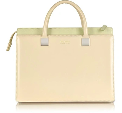 Shop Linda Farrow Handbags Anniversary Ayers And Leather Tote In Beige,aquamarine