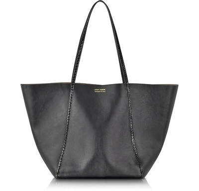 Shop Linda Farrow Handbags Black Ayers And Calf Leather Tote