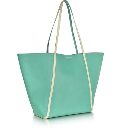 Shop Linda Farrow Handbags Pale Yellow Ayers And Green Calf Leather Tote