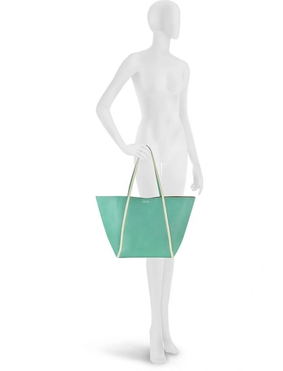 Shop Linda Farrow Handbags Pale Yellow Ayers And Green Calf Leather Tote