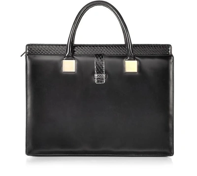 Shop Linda Farrow Handbags Anniversary Black Ayers And Leather Tote