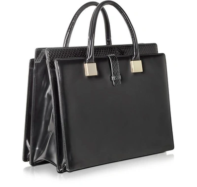 Shop Linda Farrow Handbags Anniversary Black Ayers And Leather Tote