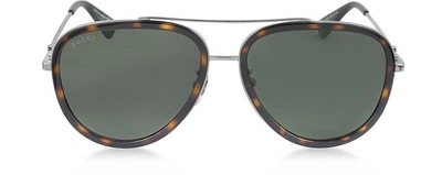 Shop Gucci Designer Sunglasses Gg0062s 002 Havana Acetate And Silver Metal Aviator Women's Sunglasses In Marron