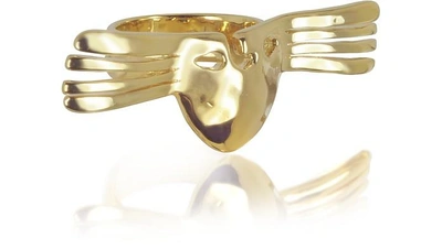 Shop Aurelie Bidermann Designer Rings Melina Winged Mask Ring In Doré