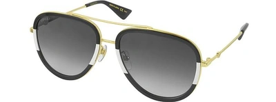 Shop Gucci Sunglasses Gg0062s 006 Black/white Acetate And Gold Metal Aviator Women's Sunglasses