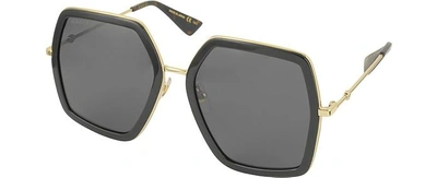 Shop Gucci Designer Sunglasses Gg0106s 001 Black Acetate And Gold Metal Square Oversized Women's Sunglasses In Noir