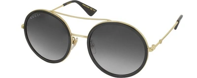 Shop Gucci Designer Sunglasses Gg0061s Acetate And Gold Metal Round Aviator Women's Sunglasses In Noir/gris Fumée