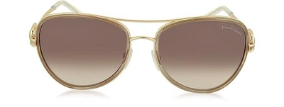Shop Roberto Cavalli Designer Sunglasses Wezen 1013 Metal Aviator Women's Sunglasses In Rose Doré/ Marron