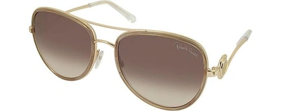 Shop Roberto Cavalli Designer Sunglasses Wezen 1013 Metal Aviator Women's Sunglasses In Rose Doré/ Marron