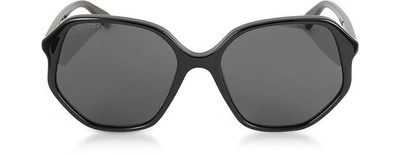 Shop Gucci Sunglasses Gg0258s Geometric-frame Black Acetate Sunglasses In Black,black