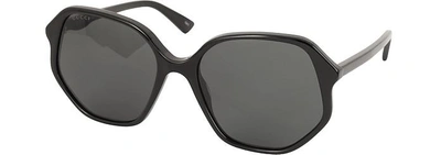 Shop Gucci Sunglasses Gg0258s Geometric-frame Black Acetate Sunglasses In Black,black
