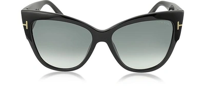 Shop Tom Ford Designer Sunglasses Anoushka Ft0371 01b Black Cat Eye Sunglasses In Noir/ Noir Nuancé