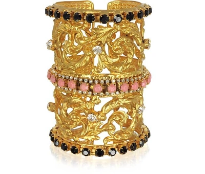 Shop Sara Bencini Designer Bracelets Golden Brass Corinthian Column Cuff Bracelet In Doré