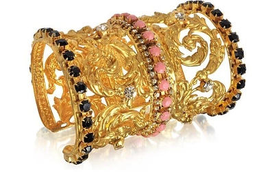 Shop Sara Bencini Designer Bracelets Golden Brass Corinthian Column Cuff Bracelet In Doré