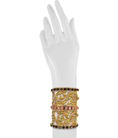 Shop Sara Bencini Designer Bracelets Golden Brass Corinthian Column Cuff Bracelet In Doré