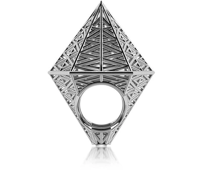 Shop Vojd Studios Designer Rings Umbala Hexagonal Sterling Silver Ring In Argenté