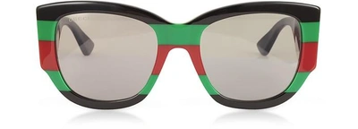 Shop Gucci Designer Sunglasses Gg0276s Color Block Oversize Cat Eye Acetate Sunglassesw/sylvie Web Temples In Noir/ Gris