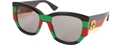 Shop Gucci Designer Sunglasses Gg0276s Color Block Oversize Cat Eye Acetate Sunglassesw/sylvie Web Temples In Noir/ Gris