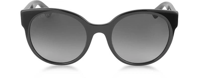 Shop Gucci Designer Sunglasses Gg0035s 001 Black Optyl Round Women's Sunglasses In Noir