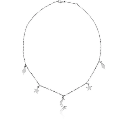 Shop Federica Tosi Necklaces Lace Moon And Stars Necklace In Silver