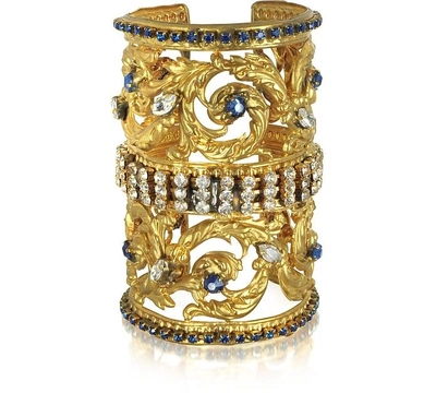 Shop Sara Bencini Designer Bracelets Golden Brass Corinthian Column Cuff Bracelet W/pave Crystals In Doré