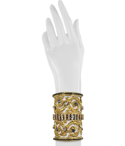 Shop Sara Bencini Designer Bracelets Golden Brass Corinthian Column Cuff Bracelet W/pave Crystals In Doré