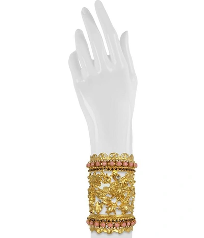 Shop Sara Bencini Designer Bracelets Golden Brass W/triple Crystals Blossom Cuff Bracelet In Rose