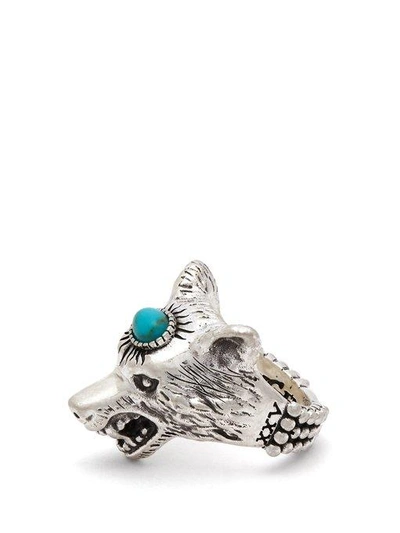 Gucci Metallic Anger Forest Sterling Silver Wolf Head Ring | ModeSens