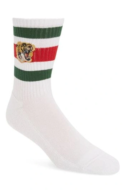 Shop Gucci Tiger Patch Socks In White