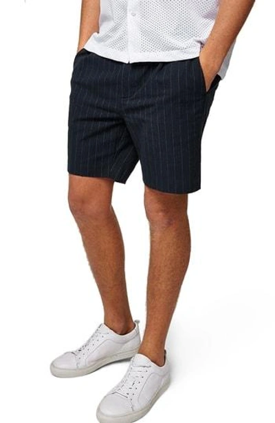 Shop Topman Pinstripe Shorts In Navy Blue