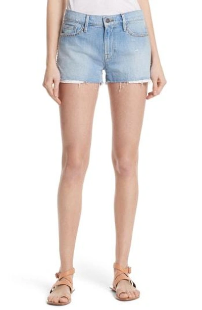 Shop Frame Le Studded Denim Shorts In Hedser