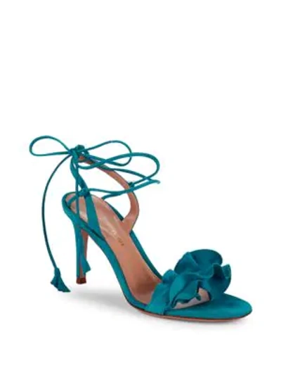 Shop Gianvito Rossi Ruffle Suede Ankle-wrap Sandals In Curacao