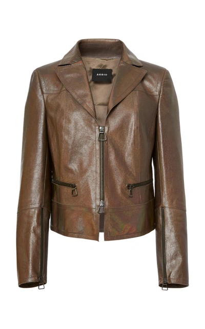 Shop Akris Al Leather Jacket In Brown